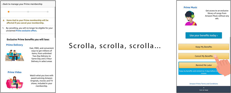 Composit con successivi step del flusso di cancellazione Amazon.